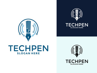 Tech Pen Logo vector. Pen Tech with tech network logo design template.