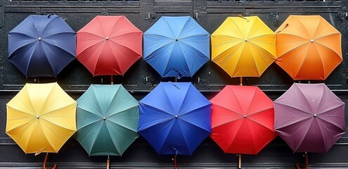 Wall Mural - a row of colorful blooming umbrellas on a black background