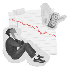 Canvas Print - Man depressed png stock crash, bear market concept collage element on transparent background