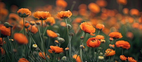 Sticker - Ivory orange flowers fill the garden offering an appealing copy space image