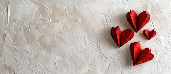 Leinwandbilder - Valentine s Day themed image with red paper hearts on a background designed for adding text or other elements with copy space