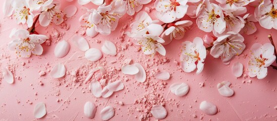 Aufkleber - Top view of apricot flowers on a pink surface with copy space image