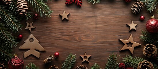 Canvas Print - Paste text on Rowan s Christmas themed background of wooden toys and pine perfect for a copy space image