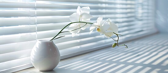 Poster - Blinds in horizontal white stripes against a clean background with copy space image