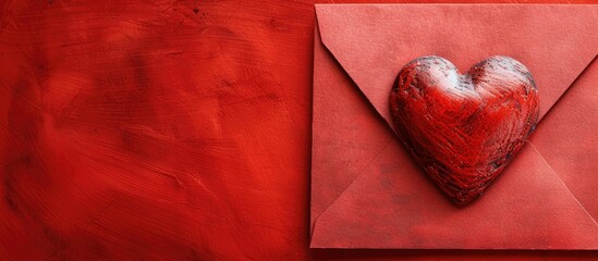 Leinwandbilder - Valentine concept with a heart on a red envelope creating a romantic copy space image
