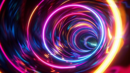 Wall Mural - Colorful swirl elements with neon led illumination. Abstract futuristic background. ,copy space, High quality