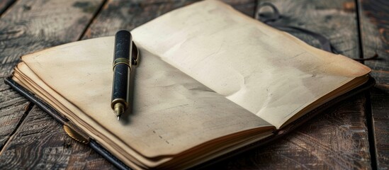 Aufkleber - An open notebook rests on the table providing a clear space for writing or sketching. copy space available