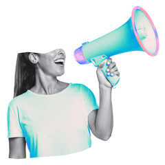 Poster - woman with megaphone png business sticker, transparent background