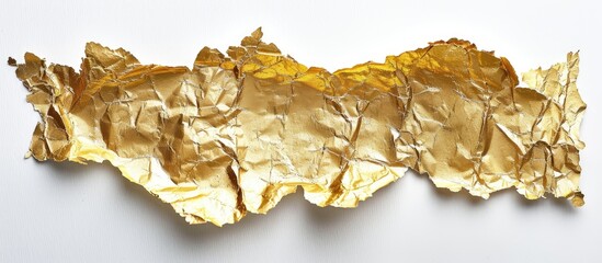 White background showing a torn empty crumbled gold paper piece with copy space image