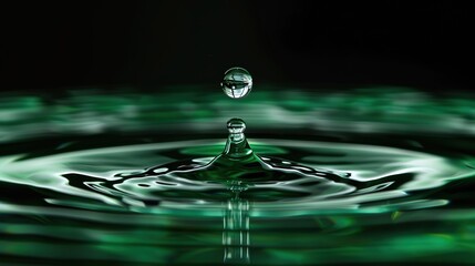 a drop of water dripping on a puddle of green water
