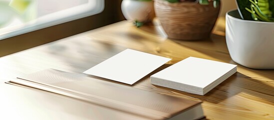 Poster - Business cards with blank copy space image resting on a desk