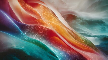 Wall Mural - dreamy wallpaper with flowing colorful gradients sparkling points and misty textures representing a 