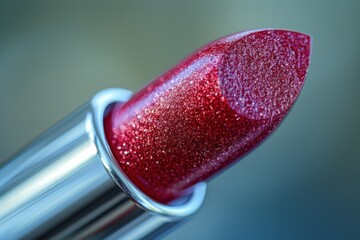 Wall Mural - A close-up shot of a red lipstick with glitter,  focused on the tip.