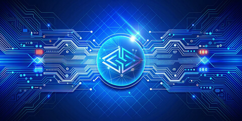 A technological tech sense of the original code line banner blue background.