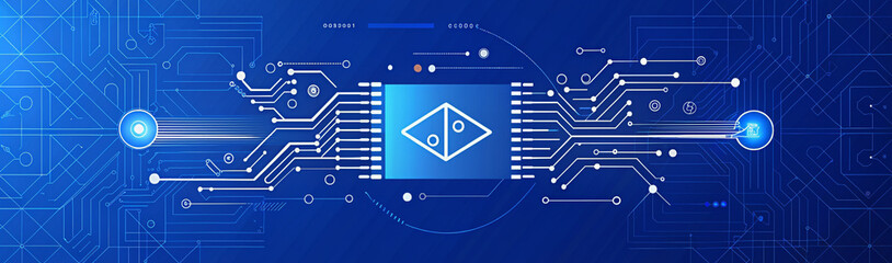 Banner. A technological tech sense of the original code line blue background.