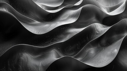 Wall Mural - Creating a sleek black and white abstract background with a modern wavy surface and velvet texture, adorned with water drops, exuding simplicity and luxury. Perfect for a touch of sophistication