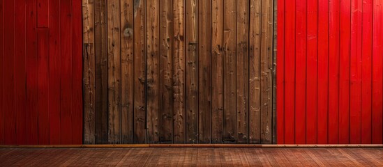 Aufkleber - Wooden brown and red wall with copy space image