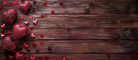 Wall Mural - Valentine s day theme showcased on a wooden backdrop with ample copy space image available