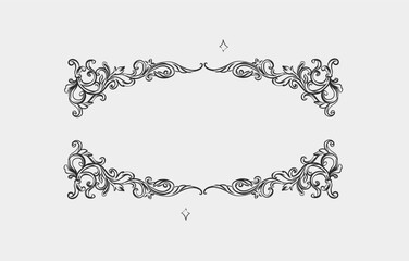 Wall Mural - hand drawn vector abstract outline,graphic,line vintage baroque ornament floral frame in calligraphi