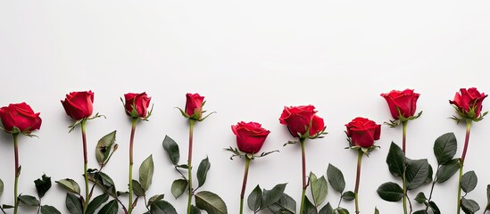 Leinwandbilder - Red roses on a white background with room for text in the image. copy space available