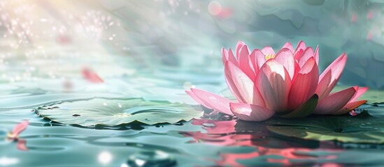 Poster - A lovely pink lotus shines under sunlight in the water offering a serene copy space image