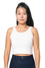 Sticker - Woman png mockup in white tank top summer apparel