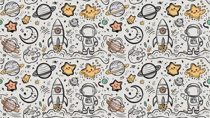 Poster - A pattern with space and cats on it, AI