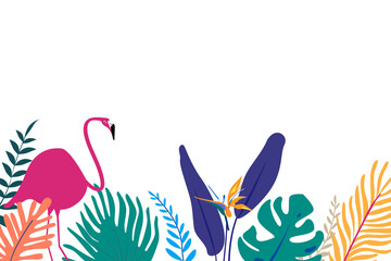 Wall Mural - flamingo botanical png border clip art, tropical graphic element on transparent background