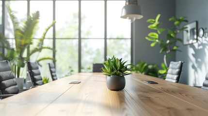 Wall Mural - A simple home decor scene featuring a wooden table and a small potted plant