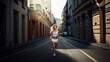 © steph photographies - Fit Woman running in the street. woman runner wearing white sportwear clothes