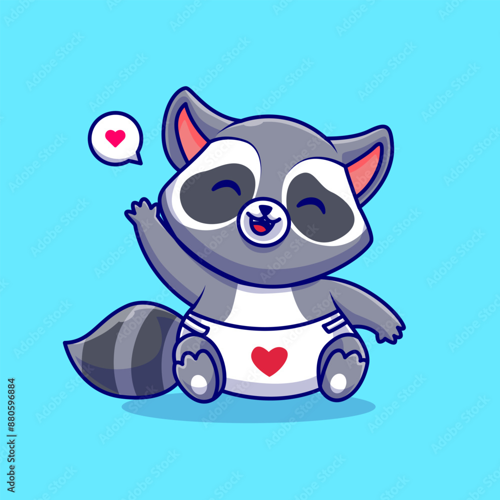 Cute Baby Raccoon Waving Hand Cartoon Vector Icon Illustration Animal