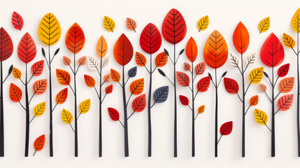 Poster - autumn forest scene with colorful leaves, isolated on a white background, vibrant reds, oranges, and yellows 