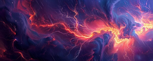 abstract cosmic energy background with powerful lightning strikes illuminating swirling storm clouds