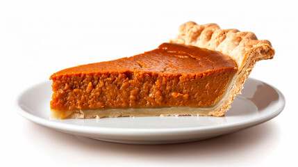 Canvas Print - close-up of a pumpkin pie with a golden-brown crust and smooth filling, isolated on a white background, classic dessert 