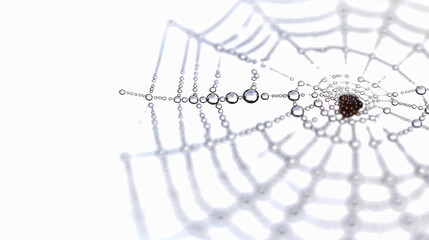delicate spider web with morning dew, isolated on a white background, glistening and intricate design 