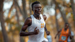 © Prompt World - African man running in marathon race, fitness and competition, outdoor athletics, active lifestyle