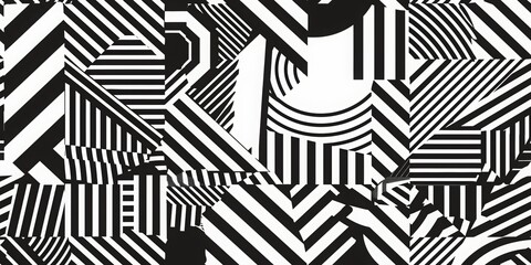 Wall Mural - an image with an optical illusion, where black and white stripes are diagonally