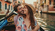 © DisobeyArt - Happy young couple sitting in a gondola in venice having tender moment together - Holiday and summer vacation concept - Models by AI generative