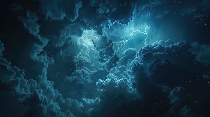 Wall Mural - a dramatic scene showing a cloudy stormy sky with lightning bolts, perfect for use in weather-relate