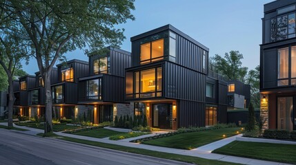 Canvas Print - Modern Black Townhouses at Dusk