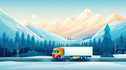 Wall Mural - Cold chain logistics, refrigerated trucks for perishables, flat design illustration