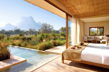 Luxurious Safari Lodge Room with Scenic Mountain View