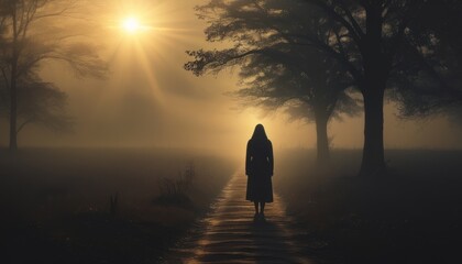 Wall Mural - silhouette of a girl looking into the sunset