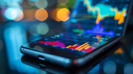 Aufkleber - A smartphone screen displaying interactive graphs and analytics for mobile stock trading.