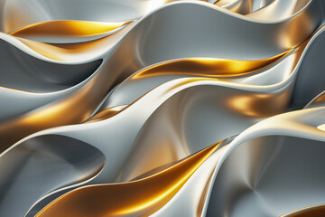 Wall Mural - Abstract background with golden and silver wavy lines