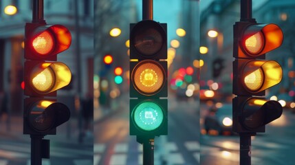 Poster - A traffic light changing sequence with all lights showing amber during the transition.