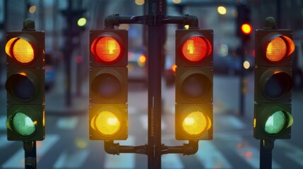 Poster - A traffic light changing sequence with all lights showing amber during the transition.