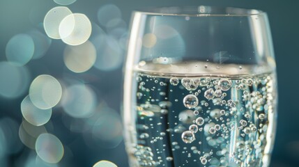 Aufkleber - A transparent glass of sparkling water with bubbles rising to the surface.