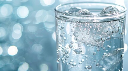 Aufkleber - A transparent glass of sparkling water with bubbles rising to the surface.