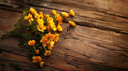 Wall Mural - Valentine s Day Background with Yellow Flowers on Wooden Table